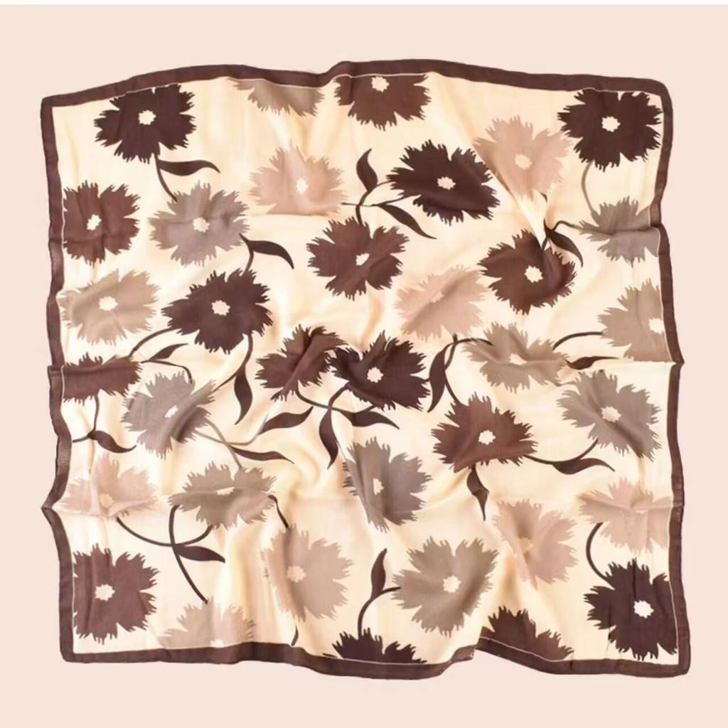 Women'S Spring And Autumn New Cotton Linen Flower Letter Cotton Linen Herringbone Silk Scarf Square Scarf Professional Scarf Scarf