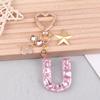 Cute Bling Keychain A To Z Initial Letter Love Heart Star Pink For Women Girls Bag Cup Pendant Key Chain Accessories