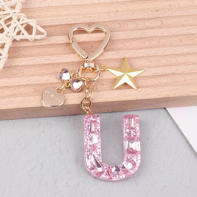 Милый брелок для ключей с буквами A-Z, буквами Love Heart, Star, розовый для женщин и девочек, сумка, чашка, кулон, брелок, аксессуары