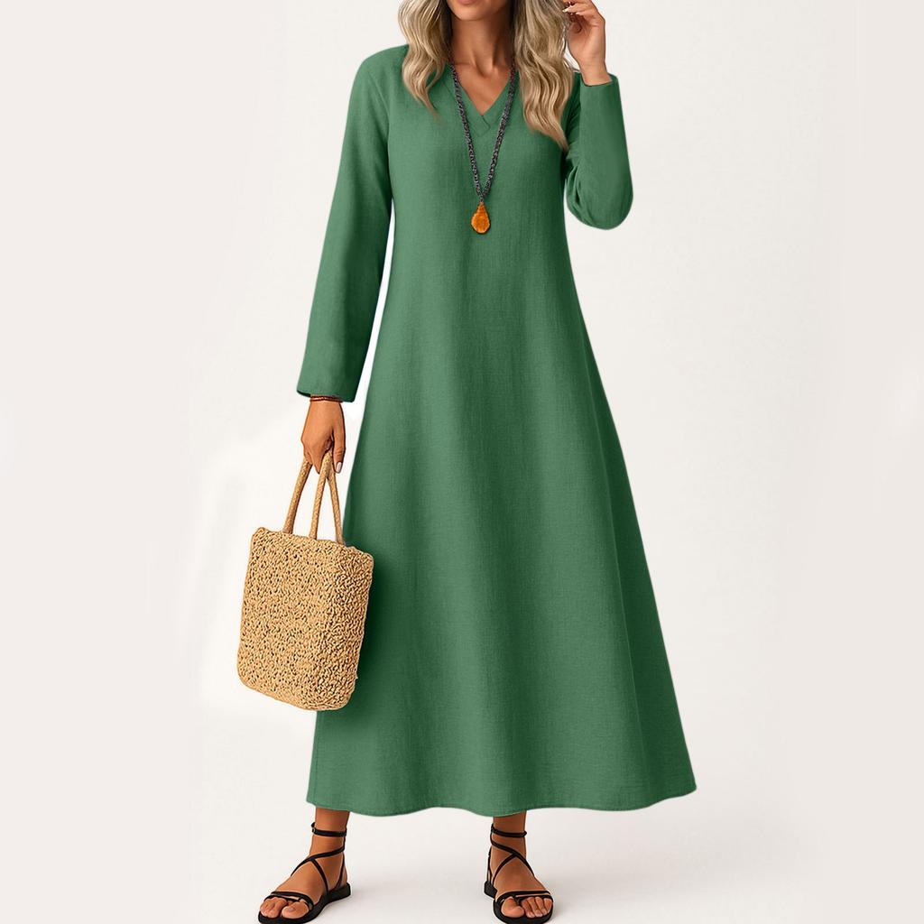 Dress For Women Long Boho Beach Dress Elegant Maxi Dress V-Neck Long Sleeve Dress