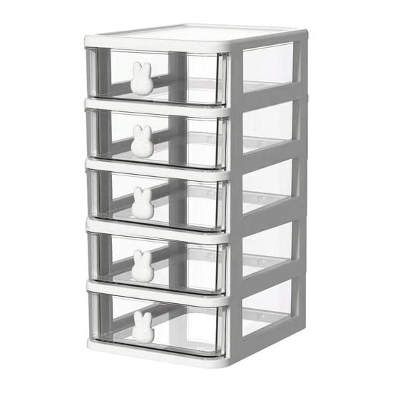 Storage Box Plastic Drawer Desk Organizer Clear Multi-Layer Desktop Storage Box with Bunny Handles Large Capacity Office Supplies