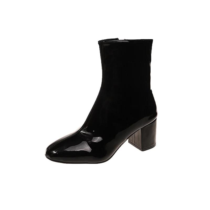 Новые зимние короткие туфли на массивном высоком каблуке, женские модные ботинки на квадратном каблуке, женские ботильоны, однотонные, женские, размер 35-42