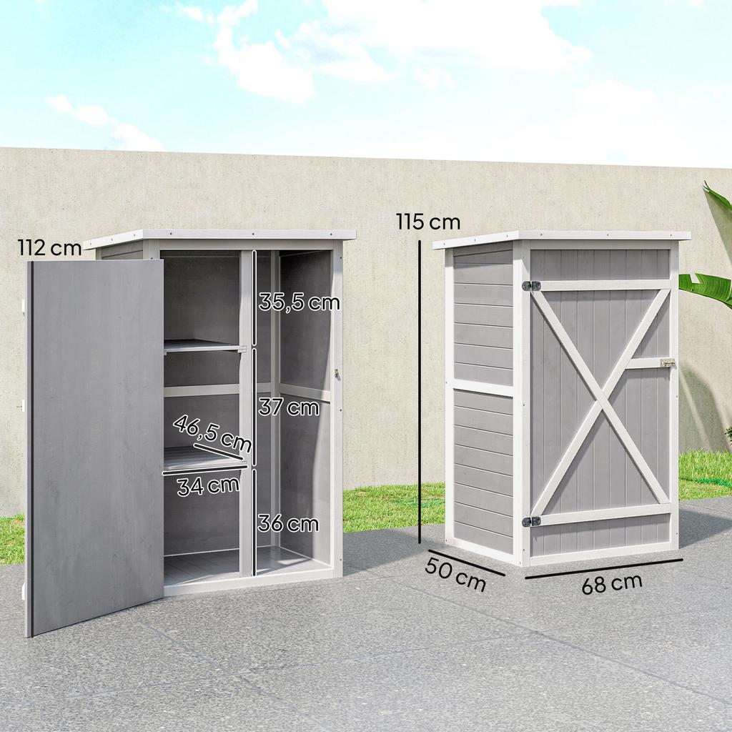 Wooden Small Shed, Garden Storage Shed with Shelves and Bolt Latch, 75L x 56W x115H cm, Grey