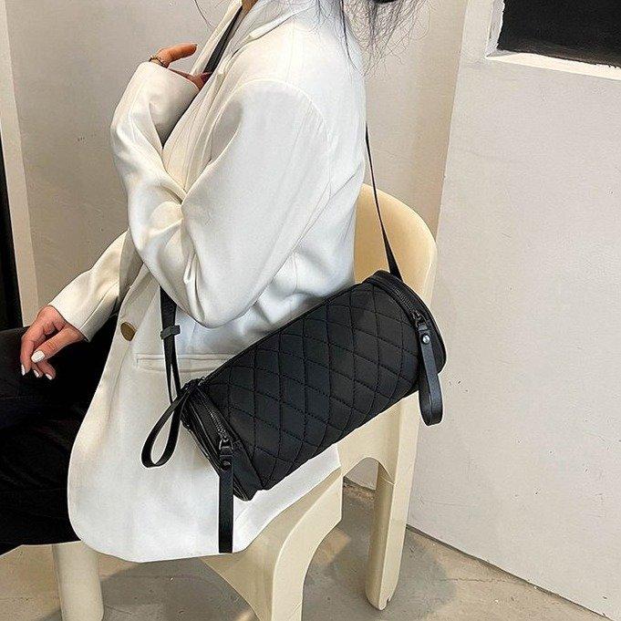 Женская однотонная цилиндрическая наклонная сумка на молнии с застежкой-молнией для отдыха, большая вместимость, наплечные сумки с регулируемым ремешком