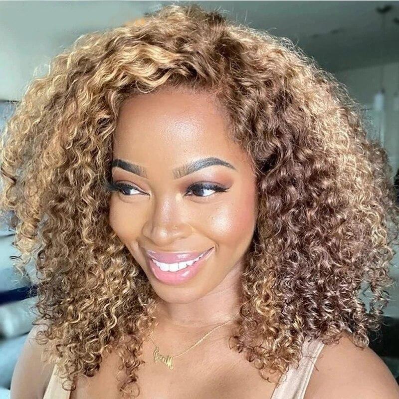 12, 14, 16 дюймов, короткие вьющиеся синтетические волосы, короткие парики боб, блондинка, натуральный цвет, средняя часть парика для чернокожих женщин, ежедневное использование