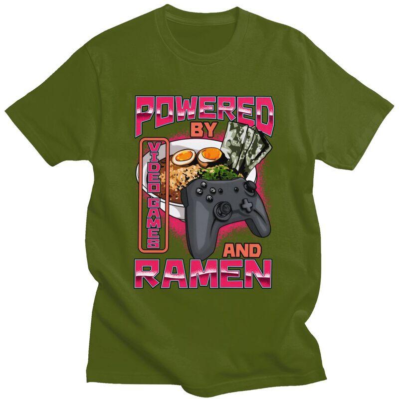 Trendy Powered By Video Games And Ramen T Shirt Men Short Sleeves Pure Cotton Tshirt Leisure Tee Tops Fashion Tshirt