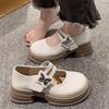 Korean Version of White Retro Pearl Small Leather Shoes for Women's 2025 Summer Shallow Mouth Versatile College Style Thick-soled Round Head Mary Jane