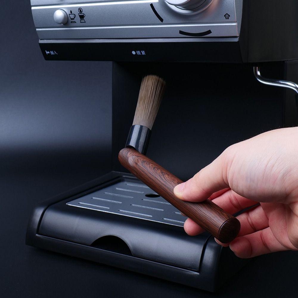Wood-Grain Handle Espresso Cleaning Brush Flexible Coffee Grinder Cleaning Brush Home Kitchen