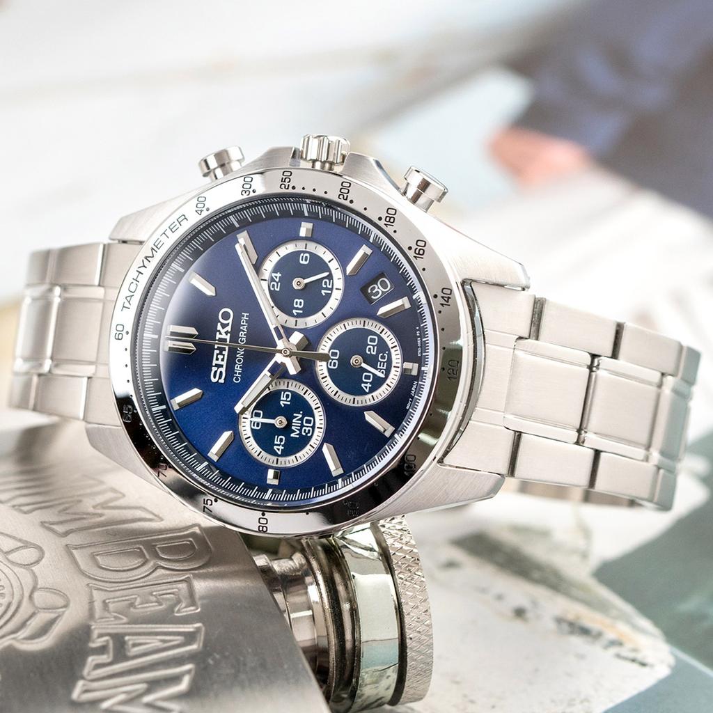 Seiko Кварцевые часы Мужские часы Стальной ремешок Синий циферблат SBTR011