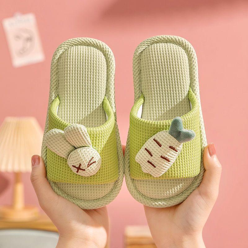 Linen Children's Slippers Radish Rabbit Four Seasons Home Indoor Non-slip Silent Breathable Sweat-absorbing Cartoon Slippers Men and Women
