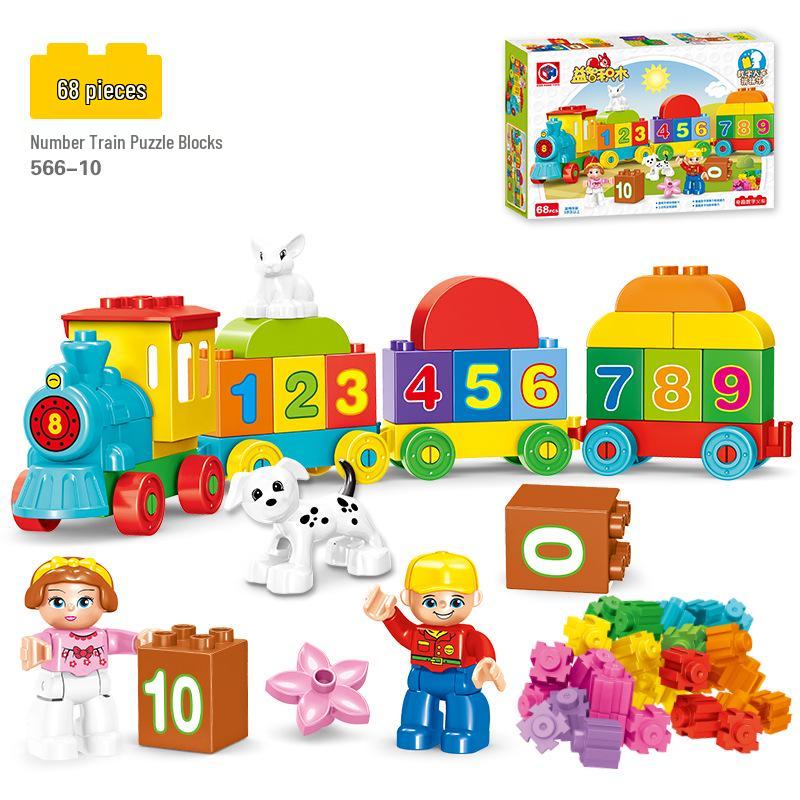 Набор из 50 детских блоков-пазлов в виде поезда с цифрами и ведром для хранения