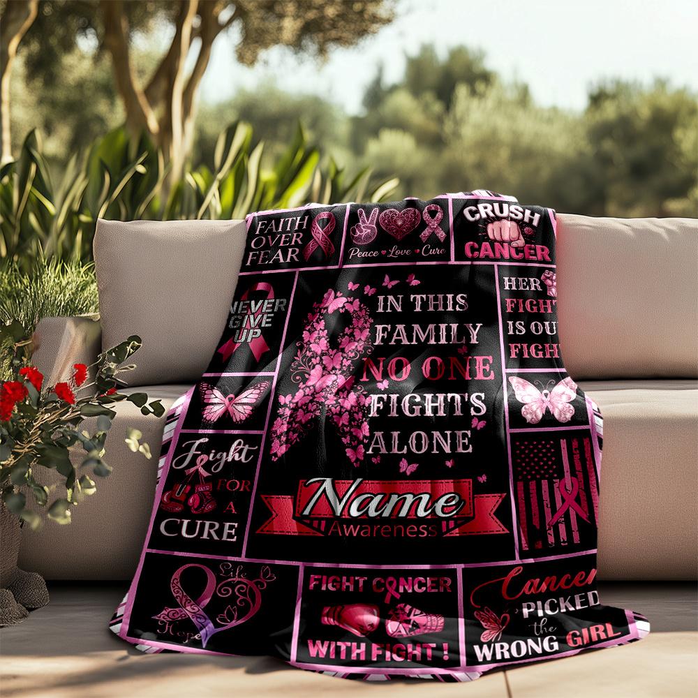 Cancer Awareness Family Support And Strength Personalized Outdoor Blanket Customize Text Soft Cozy For Picnics Outdoor Travel And Camping Sofa Office