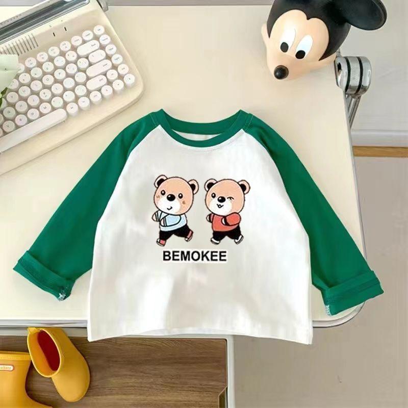 Kids Cotton Long Sleeve T Shirt Spring Autumn Unisex Raglan Block Cute Base Layer Top
