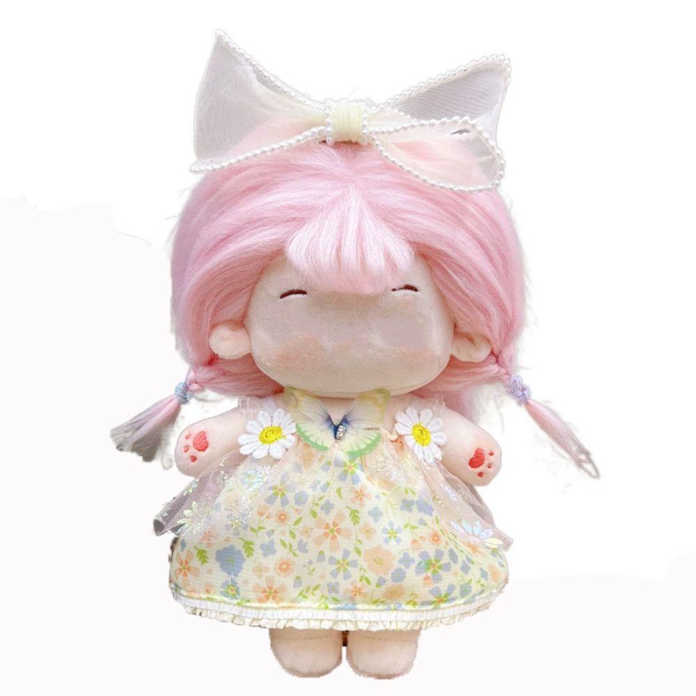 20CM Miniature Dress Suit Lolita Bowknot Headband Princess Dress Set Cotton Stuffed Doll