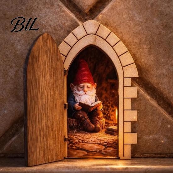 Fairy Door for Indoor Decoration Gnome Tabletop Ornament, Mini Wooden Elf Figurine, Whimsical Small Ornaments Corners Tale Home Garden Decor, Magical