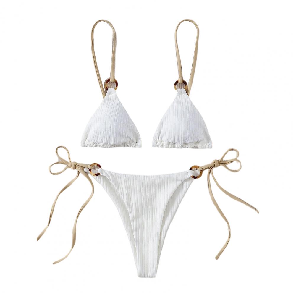 Мягкий трехточечный женский купальник-бикини, однотонный, на тонких бретельках, женский купальник-кольцо, раздельный купальник, беспроводной купальный костюм