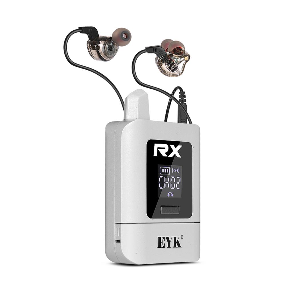 EYK Stereo 2.4G Wireless In-Ear Monitor System Adjustable Frequency Portable Rechargeable White Monitoring for Recording Studio