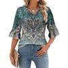Рубашки с рукавом 3/4 для женщин, свободная футболка с принтом, топы с v-образным вырезом и рюшами на рукавах