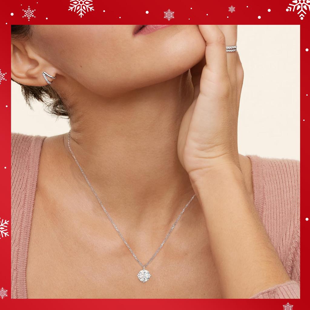 Moissanite Necklace for Single Diamond 2ct Large Moissanite S925 Silver Necklace Adjustable Gift for Women [KRKCLIFE] Women, Necklace, Pendant, Chain,