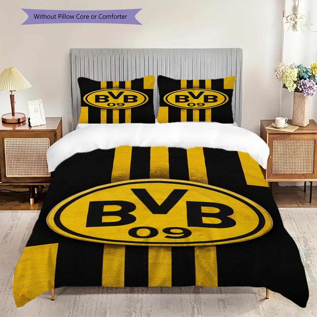 Dortmund Vibrant Emblem Bedding (1 * duvet cover + 2 * pillowcase, without core) 2D Flat Bedding set Christmas birthday gift Soft and comfortable