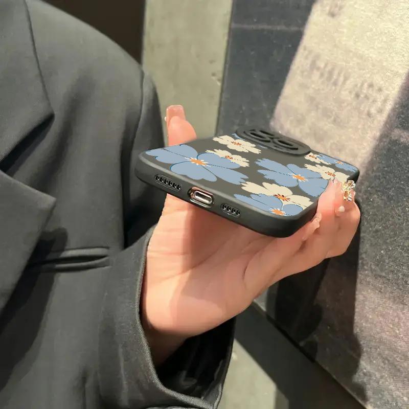 Summer Blue Large Flower Phone Case For iPhone 16 14 15 13 12 11 Pro Max X XR XS 7 8 Plus SE 2020 Shockproof Silicone Soft Cover