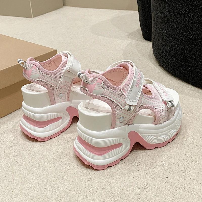 Модные новые сандалии на высокой платформе, женские летние сетчатые массивные кроссовки, женские танкетки, шлепанцы для женщин, сандалии с открытым носком, женские сандалии 10,5 см