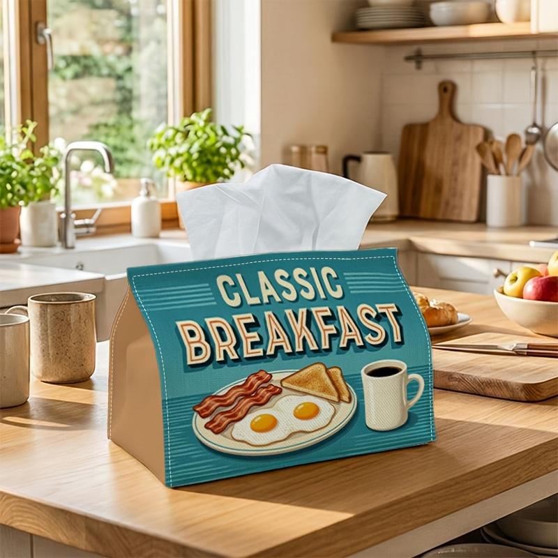 1pc Retro Diner Tissue Box with Breakfast Food Sign - Vintage Suitable for Rolls/Facial Tissues/Napkins Storage Organizer, Napkin Holder for Home, Car