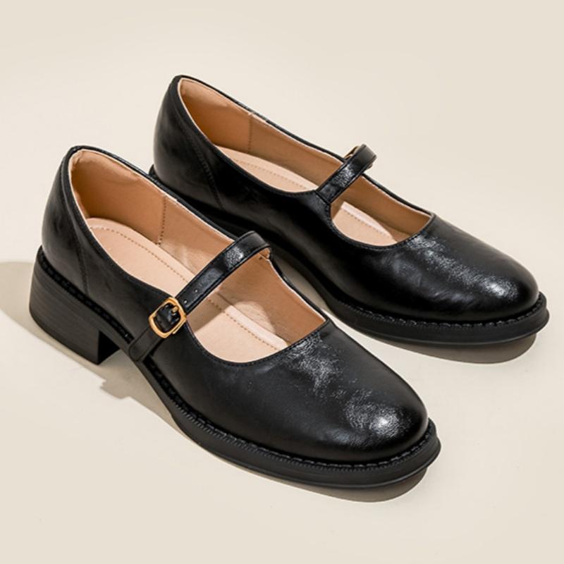 Модные туфли Мэри Джейн Женская обувь Круглый носок Балетки Весна и Осень Новая Мода Ремешок с пряжкой Неглубокий вырез Низкий каблук Лоферы Женские балетки