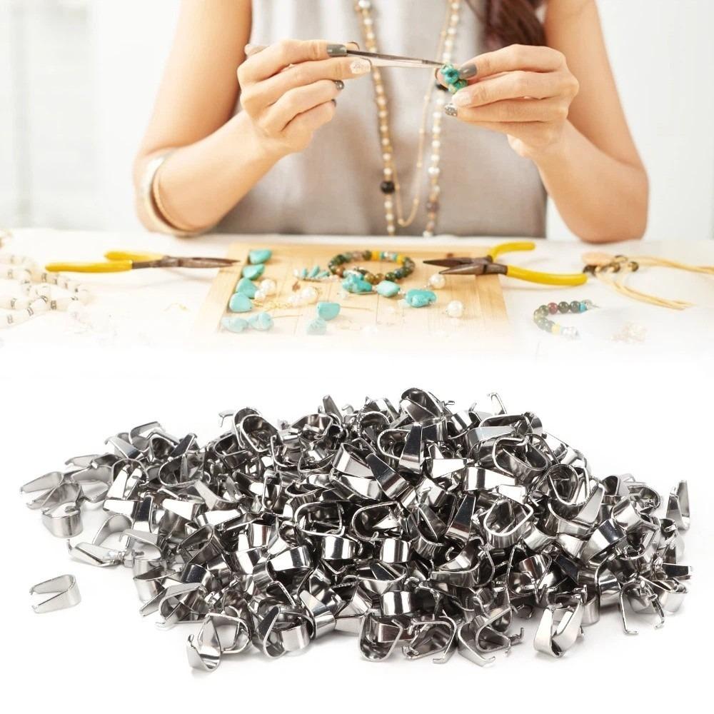 500pcs Silver Pinch Clips Stainless Steel Bail Clasp Jewelry Tools Pendant Connectors  Accessories