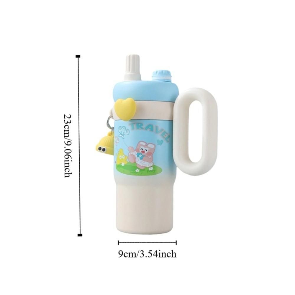 800ml Cartoon Doll Straw Thermos Cup Stainless Steel Insulated Water Cup Office