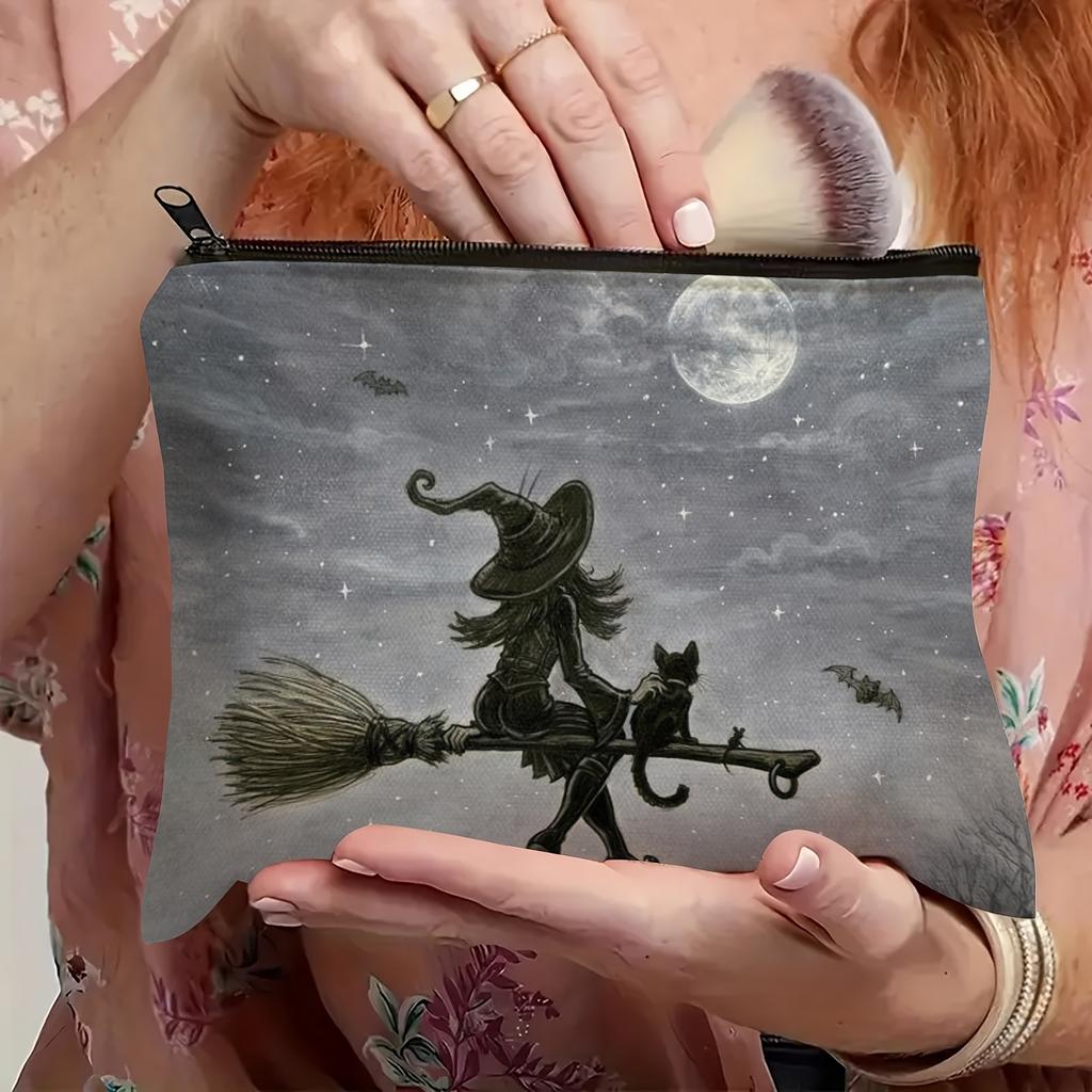 Large Capacity Polyester Witchcraft-Themed Zipper Pouch Double-Sided Print, Lightweight & Foldable Festivals, and Fans of Magic