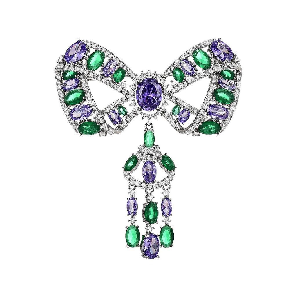 SUYU Women's Light Luxury Inlaid Zircon Tassel Pendant Bow Brooch Fashionable Versatile Niche Design Brooch Daily Accessories