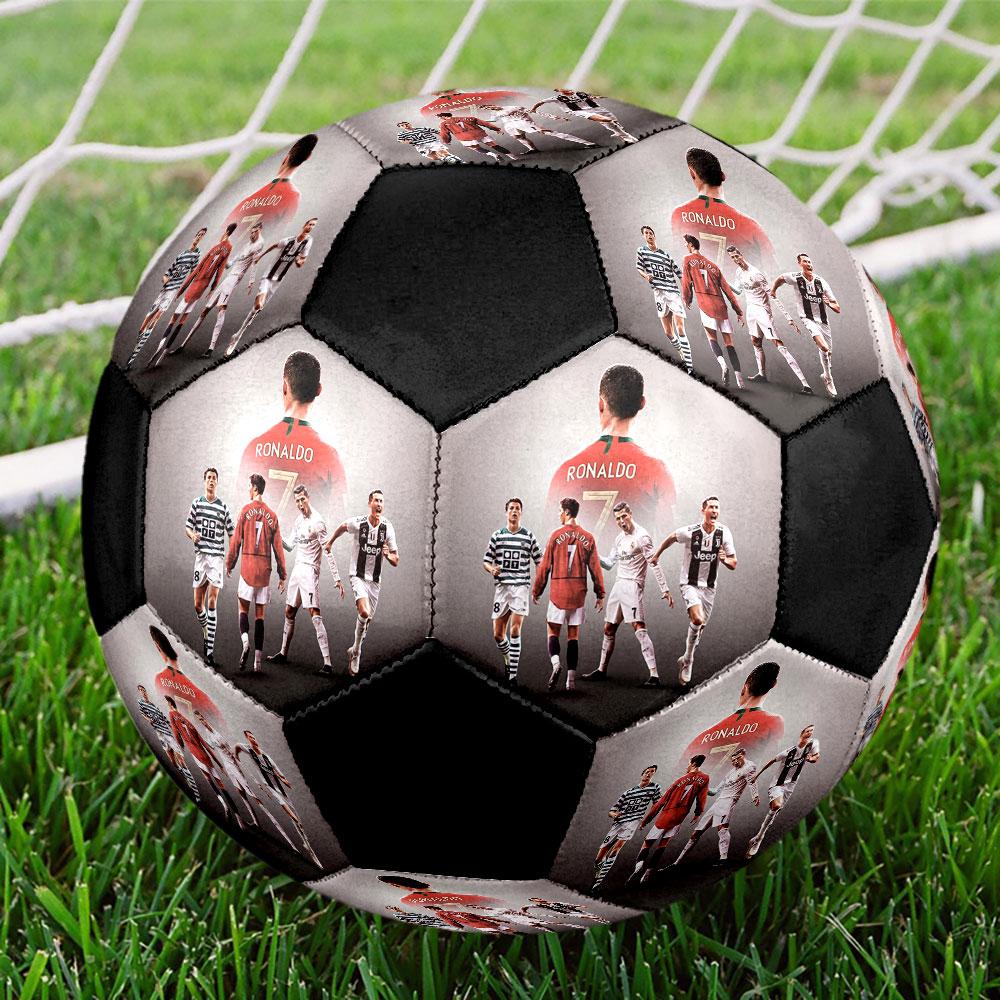 Cristiano Ronaldo Poster Size 5 Soccer Ball, Machine-Stitched PVC, Durable & High Bounce, All Ages Fit, fan merchandise, matches & outdoor use.