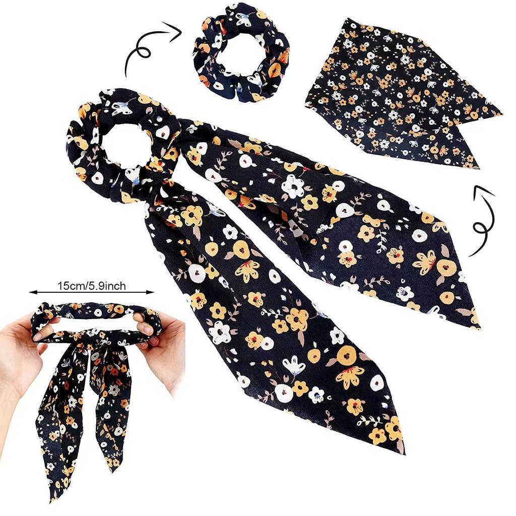 Pastoral Floral Print Long Ribbon Hair Ties Romantic Flower Patterned Ponytail Holders Fresh Spring Style Decorative Headwear