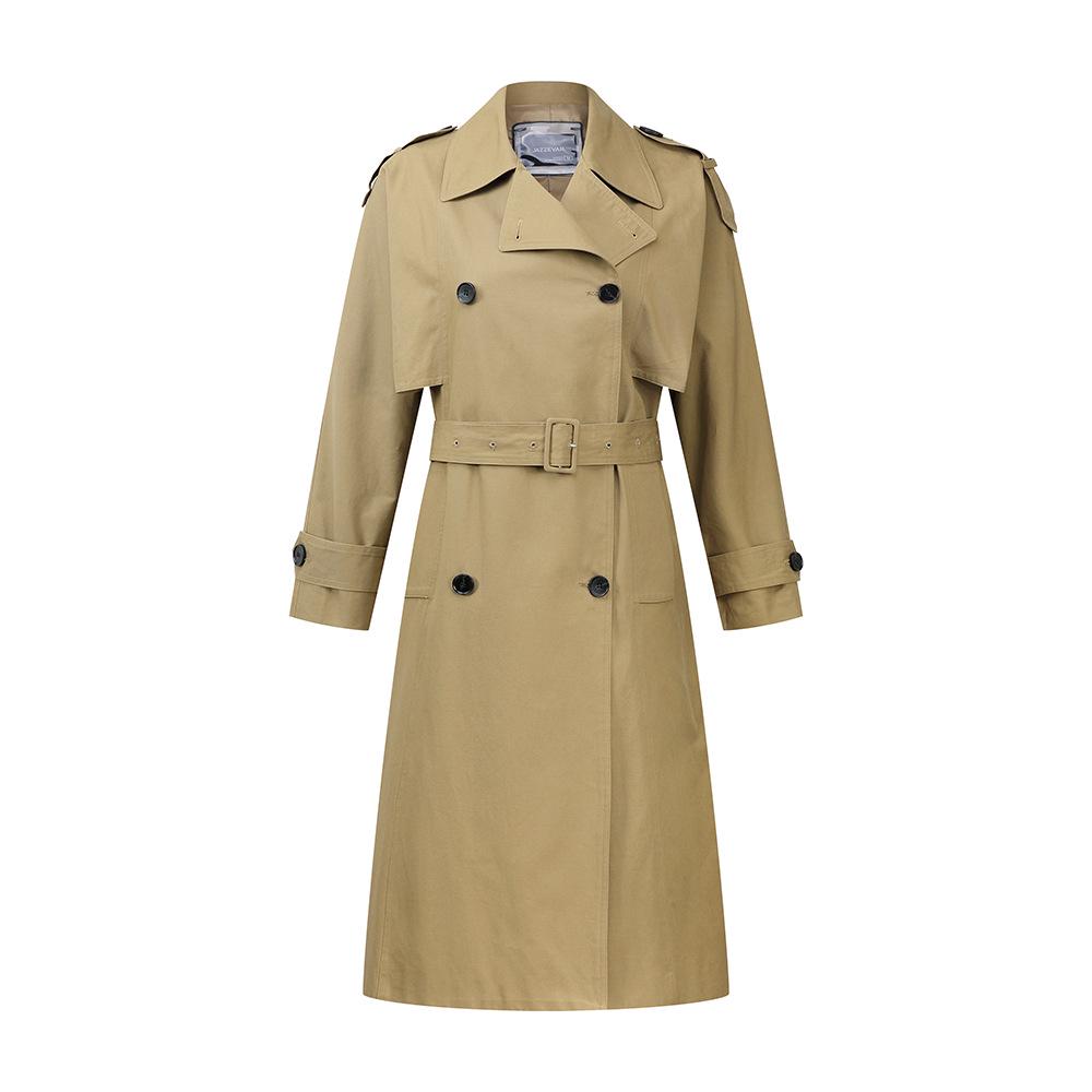 Женская осенне-зимняя британская двубортная повседневная ветровка до колена на шнуровке