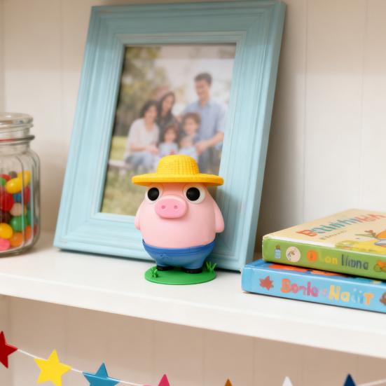 Yousheng Farmer Pig Coin Bank Funny Animal Money Box with Hat Novelty Coin Holder Large Slot Cartoon Piggy Bank for Easy Coin Saving