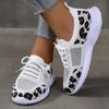 Fashion Women Sneakers for Mesh Breathable Soft Sole Shoes Comfort Lace Up Flat Loafers Fashion Leopard-Print Sport Casual Shoes