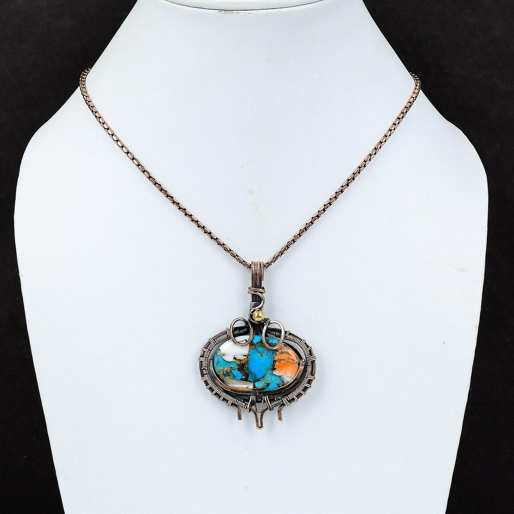 Колючая устрица, бирюзовый драгоценный камень, чистая медная проволока, обернутая подвеской ручной работы, ювелирные изделия