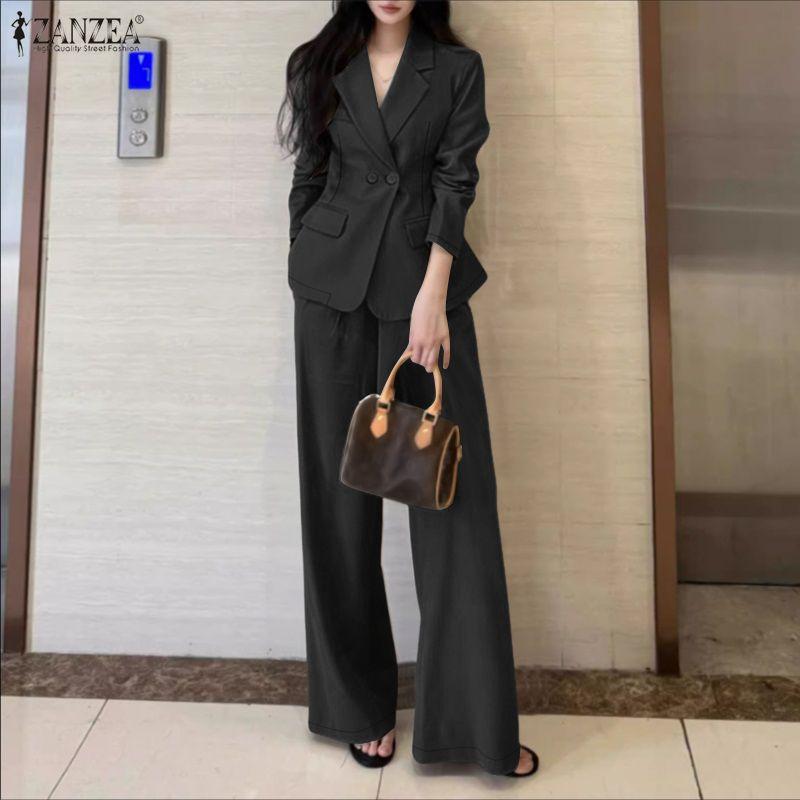ZANZEA Женский кардиган-блейзер с длинным рукавом и брюки, повседневные костюмы-двойки