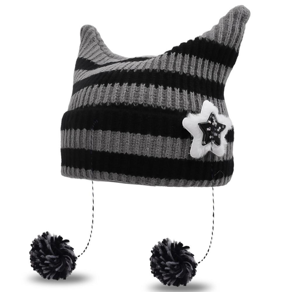 Y2K Cat's Ears Knitted Hat Star Warm Cap Fashion Slouchy Knitted Beanies Cycling
