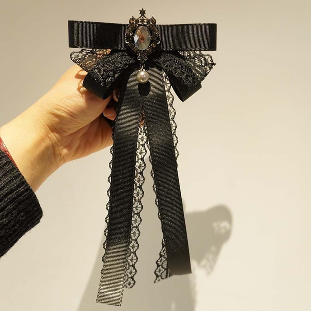 Rhinestone Pearls Tie Black Decoration Shirt Tie Hand-beaded Lace Necktie Women