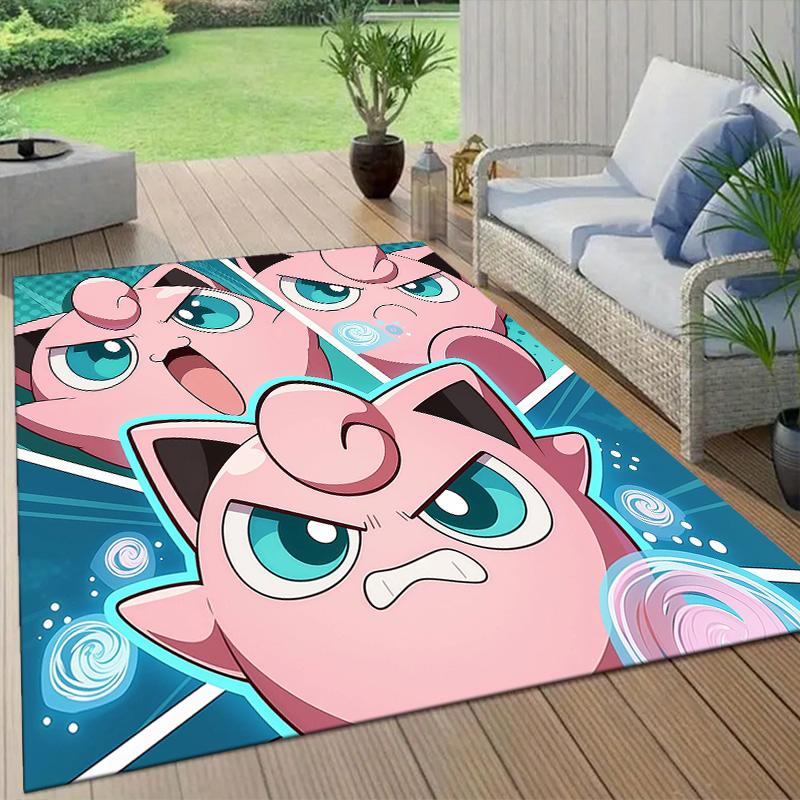 Jigglypuff Flannel Pattern Square Carpet,Area Rug,Carpet Rug for Living Room Bedroom Sofa Playroom Decor,Non-slip Floor Mat
