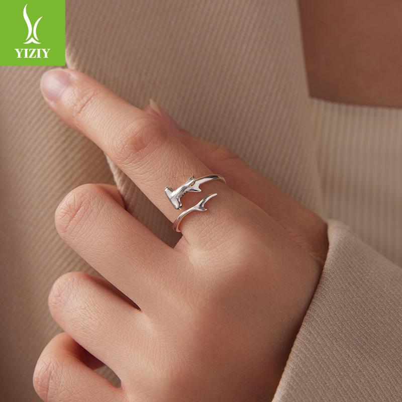 Cold Wind Hammerhead Shark Open Ring Men And Women S925 Sterling Silver Shark Ring Jewelry