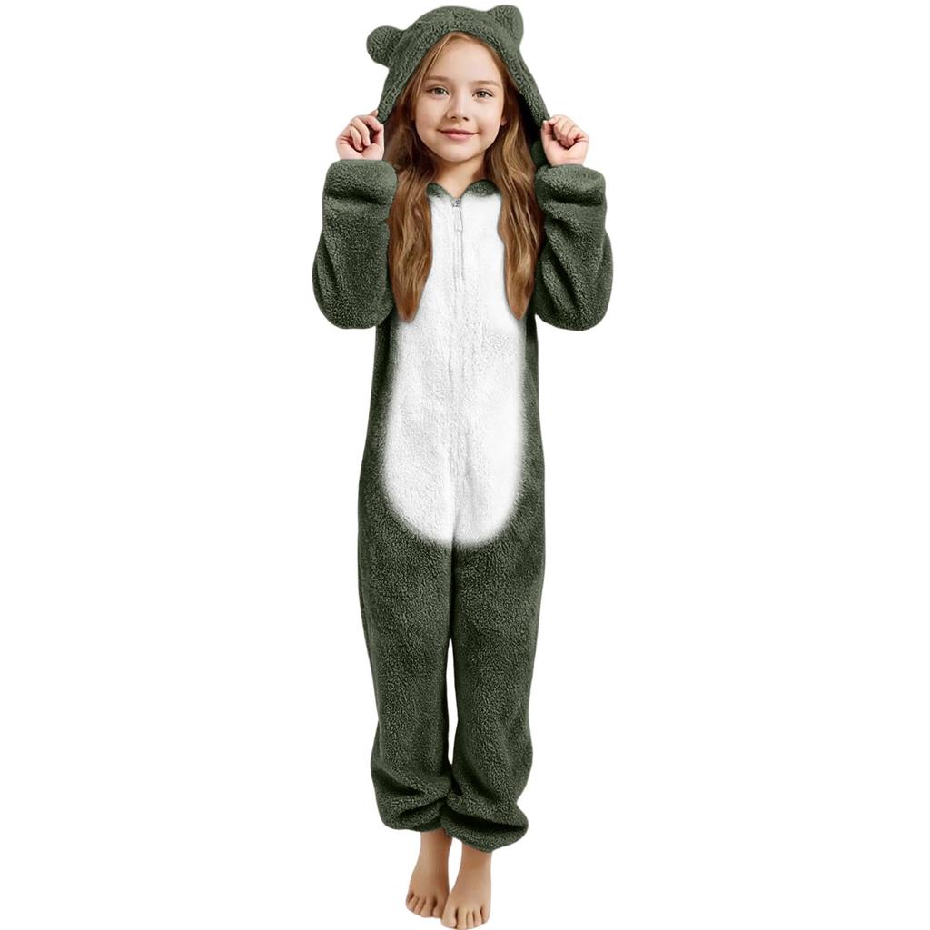 Children's Fashion Colour-Blocked Fleece-Lined Thickened -Eared Fleece Romper