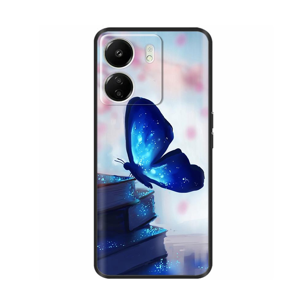 Чехол для Xiaomi Poco C65 Милый Роскошный Расписной Задний Чехол Мягкий Черный Силиконовый Чехол для Телефона Для Xiaomi Poco C65 PocoC65 Fundas Бампер
