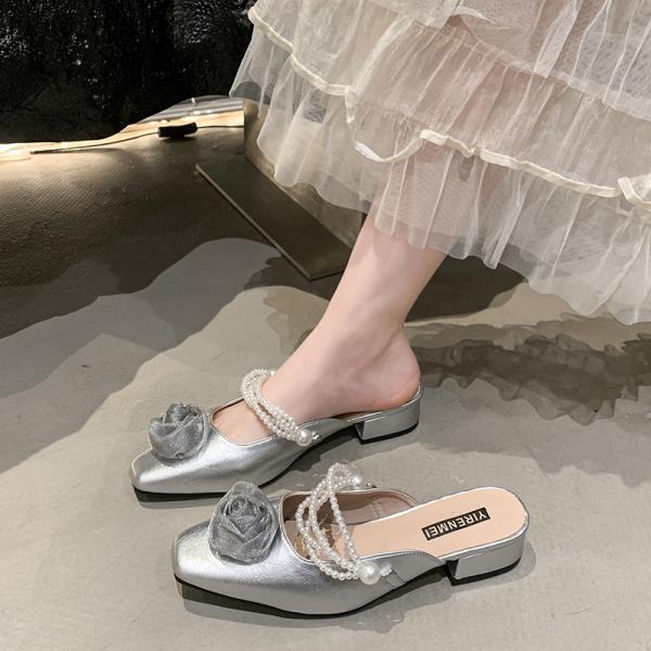 Модные мюли для женщин 2025, квадратный каблук, закрытый носок, туфли на низком и высоком каблуке, женские шлепанцы с блочным каблуком, цветочные