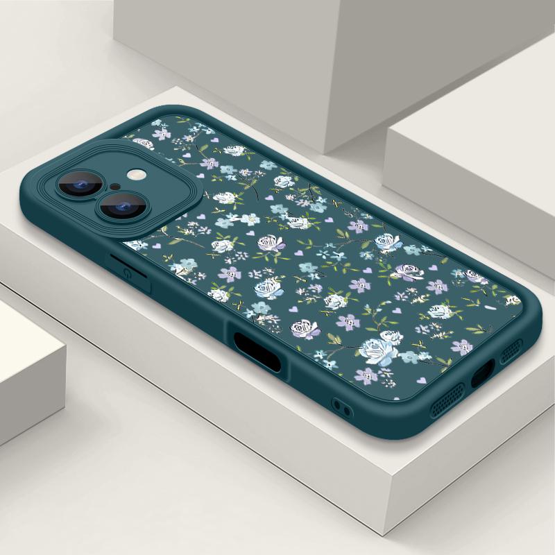 Синий матовый чехол для телефона с цветочным узором для iPhone 16 Pro Max 15 Pro 14 13 12 11 XS XR 8 7 защита линз TPU противоударный мягкий силиконовый бампер чехол