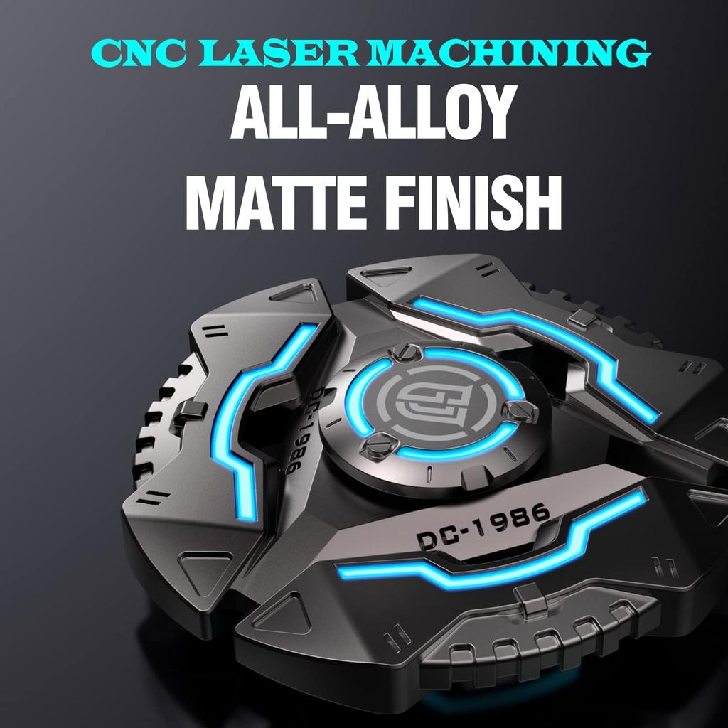 Shield Fidget Spinners, Gray Metal with Blue Luminous, Durable High Speed Silent Bearing, Finger Hand Spinner for Adults & Kids (Flashlight Included)