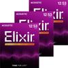 Струны для акустической гитары Elixir NANOWEB Фосфорная бронза Light .012-.053 Набор из 3 штук
