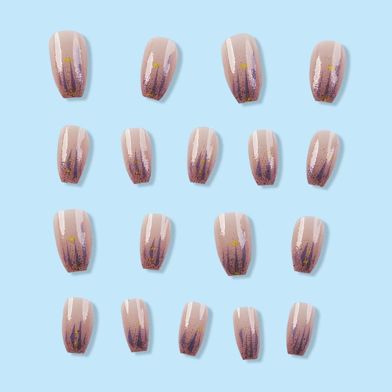 24 шт. Глиттерные накладные ногти – Короткая квадратная форма с акцентами из зеркальной пудры, ослепительный фрагментированный дизайн